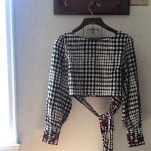 Tularosa | Cropped Gingham Blouse
